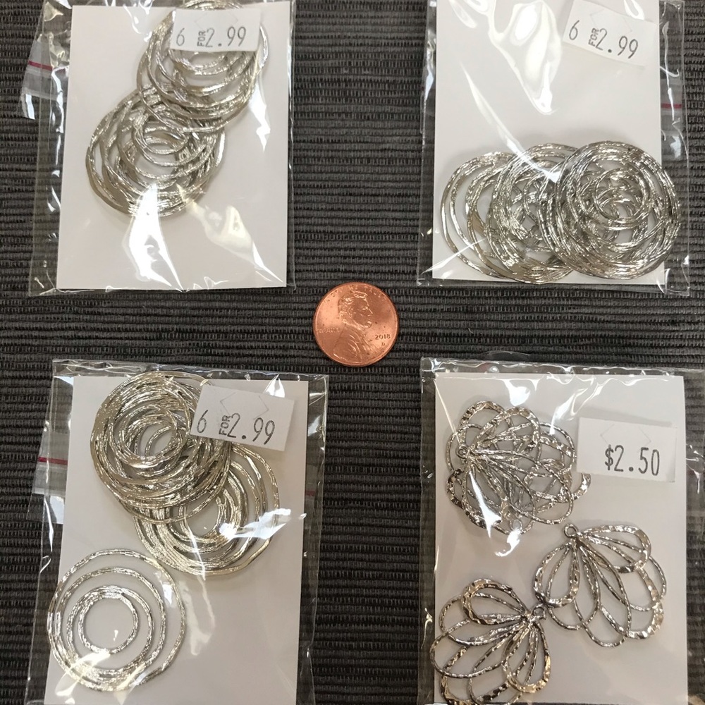 RARE SILVER METAL ETCHED CIRCLES,  PETAL PENDANTS